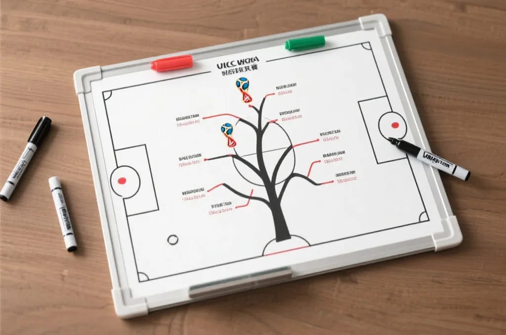 淘汰赛对阵树与时间线分支的可视化概念图